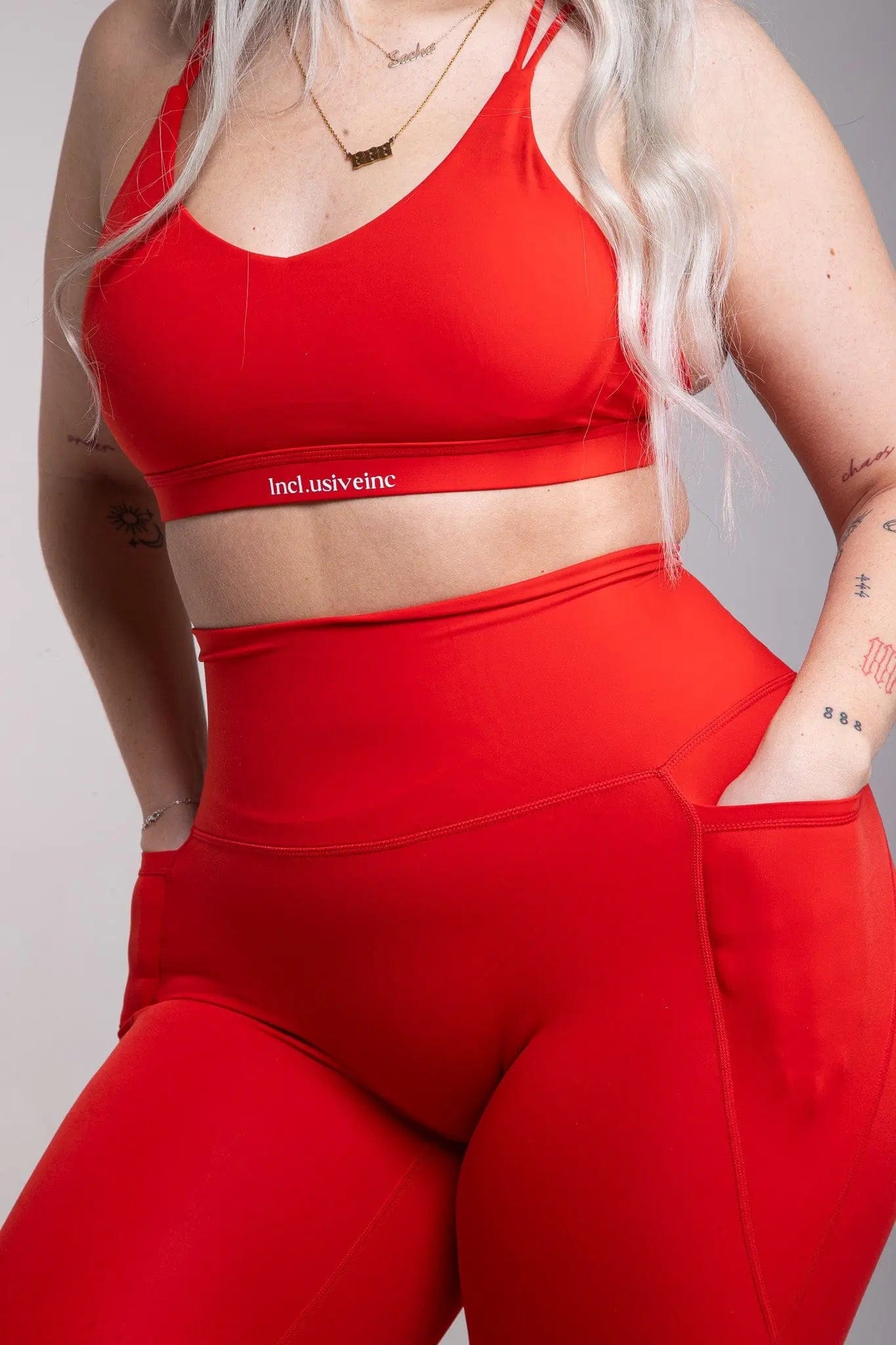 Active Red Gym Leggings with Pockets