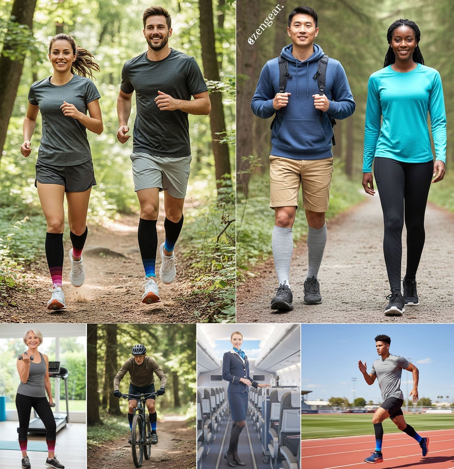 Collage of people exercising outdoors and in various settings