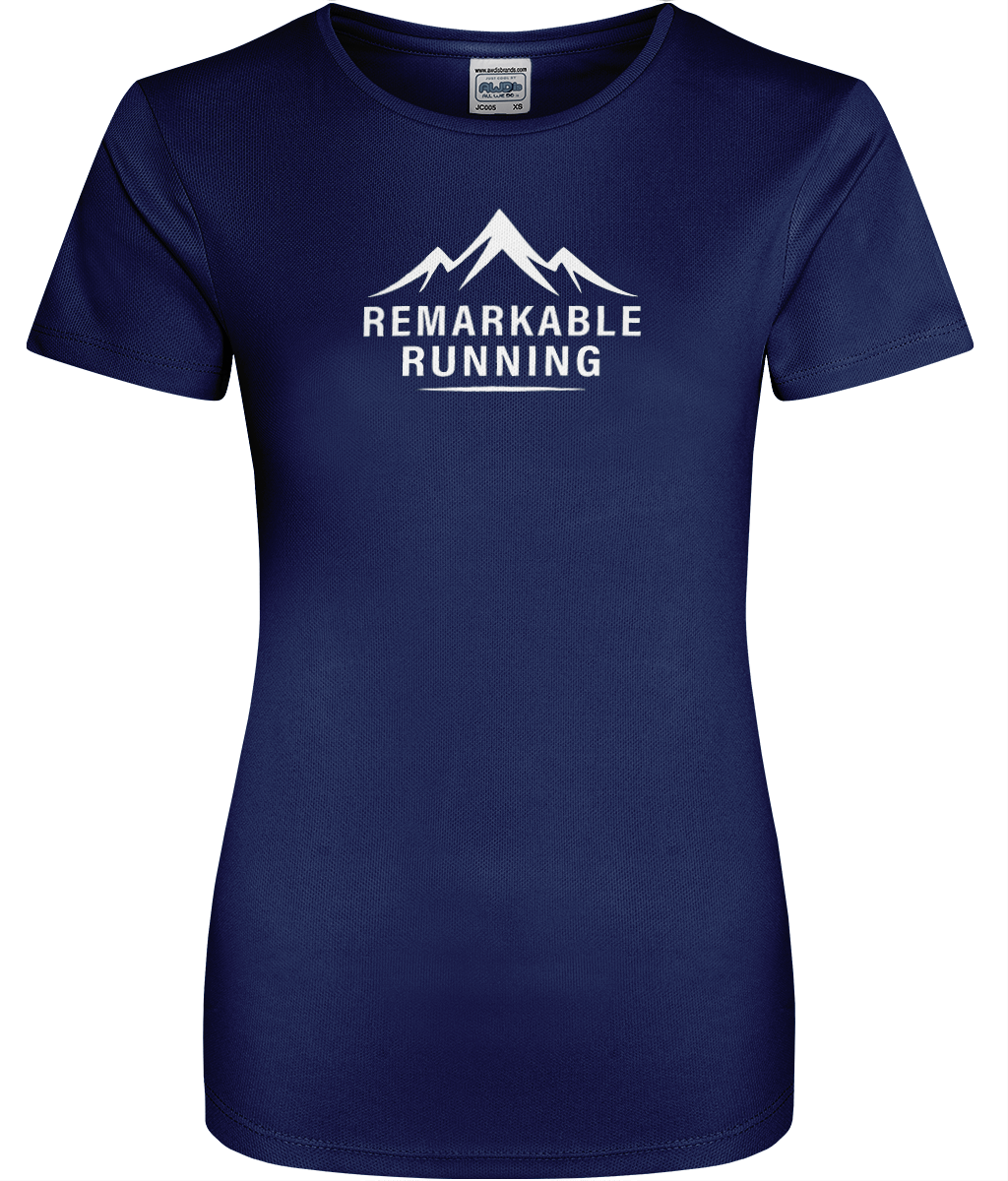 Women's Navy Cool T-Shirt with 'Remarkable Running' logo