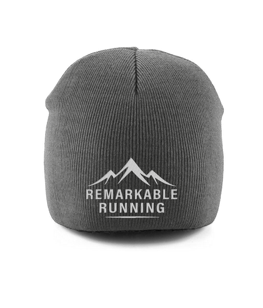 Grey Pull-On Beanie with Remarkable Running logo