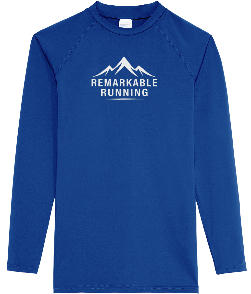 Blue Long Sleeve Cool Men's T-Shirt with Remarkable Running logo