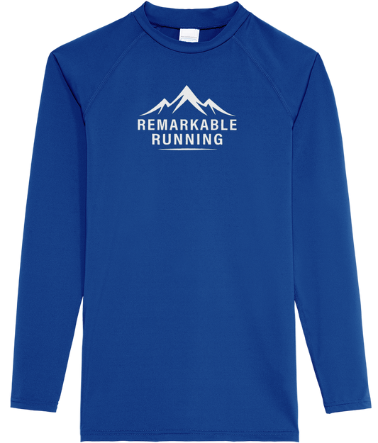 Blue Long Sleeve Cool Men's T-Shirt with Remarkable Running logo