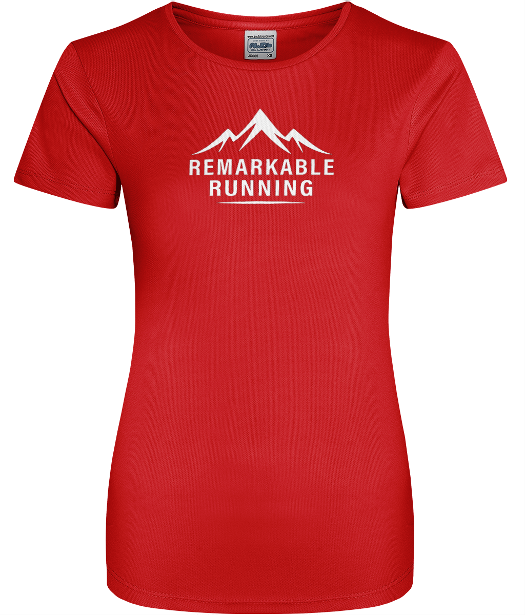 Women's Red Cool T-Shirt with 'Remarkable Running' logo
