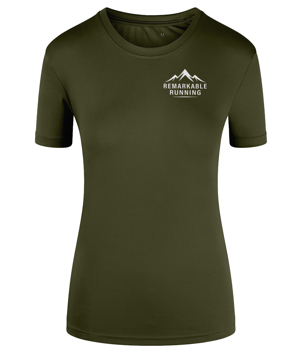 Olive Green TriDri Running Women's T-Shirt with 'Remarkable Running' logo