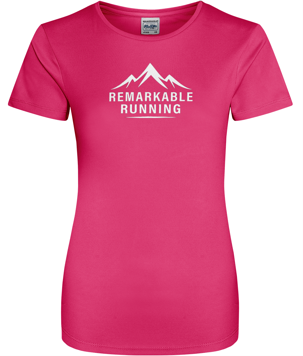 Women's Bright Pink Cool T-Shirt with 'Remarkable Running' logo