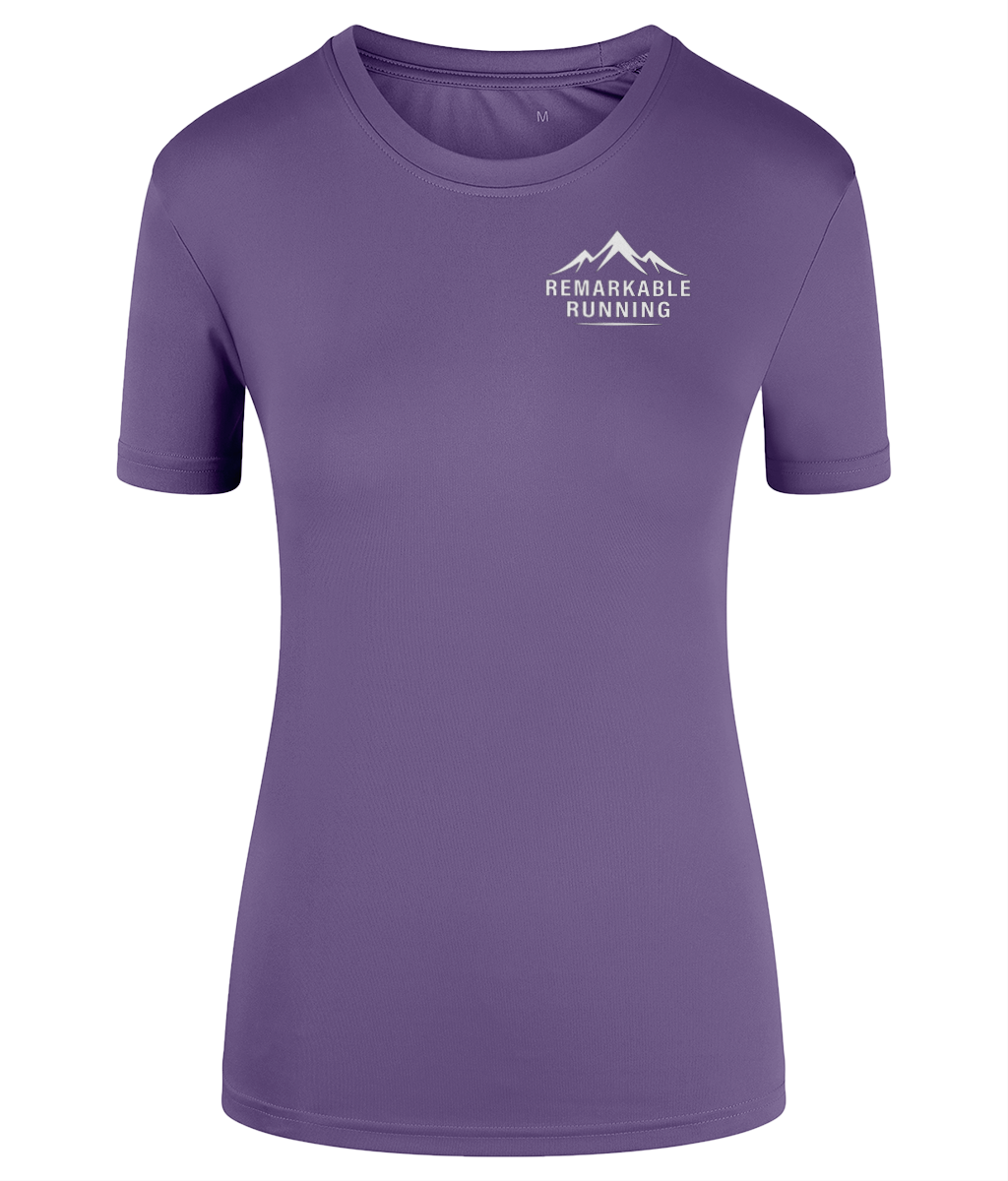 Purple TriDri Running Women's T-Shirt with 'Remarkable Running' logo