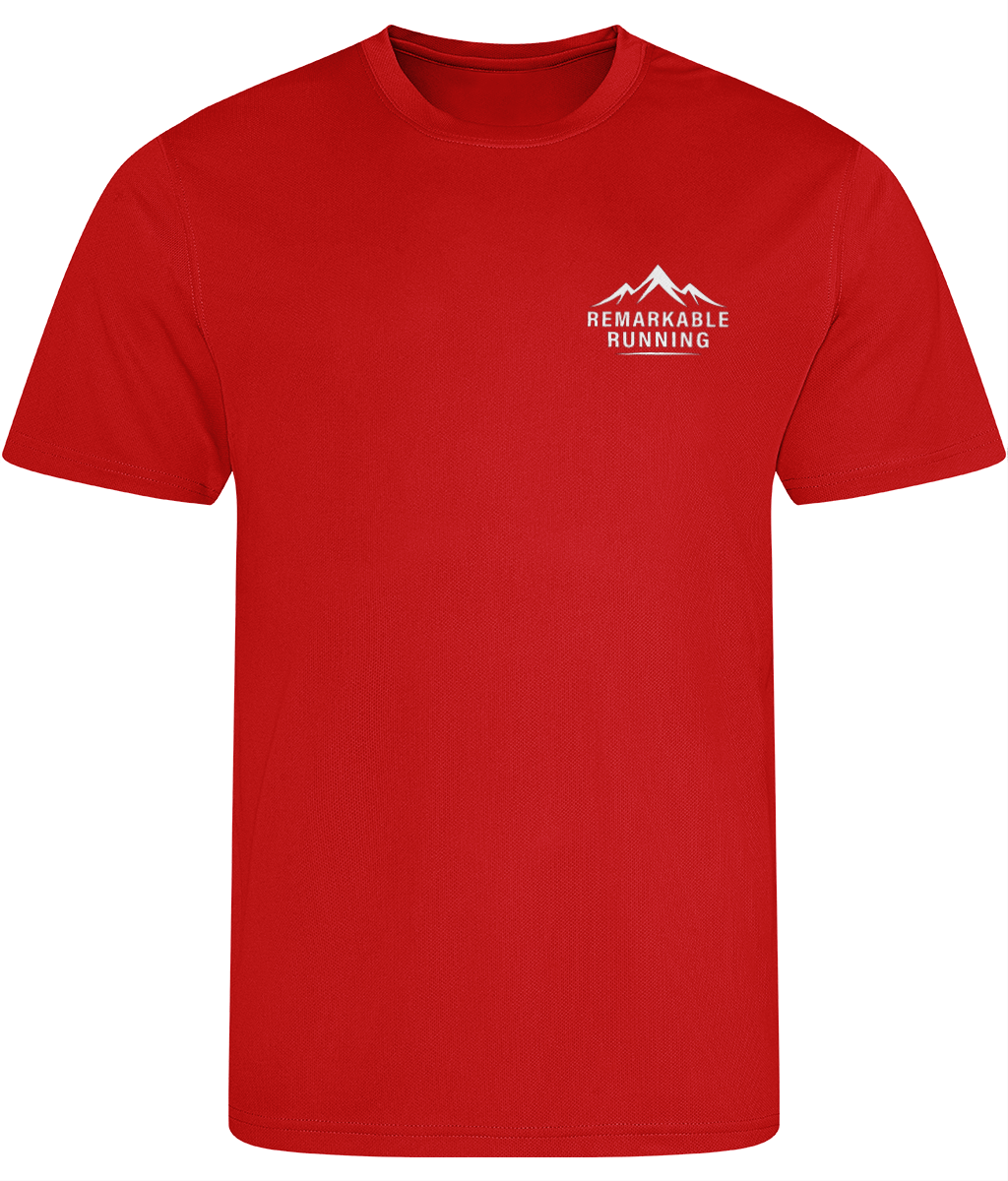 Red Men's Recycled Cool T-Shirt with Remarkable Running logo