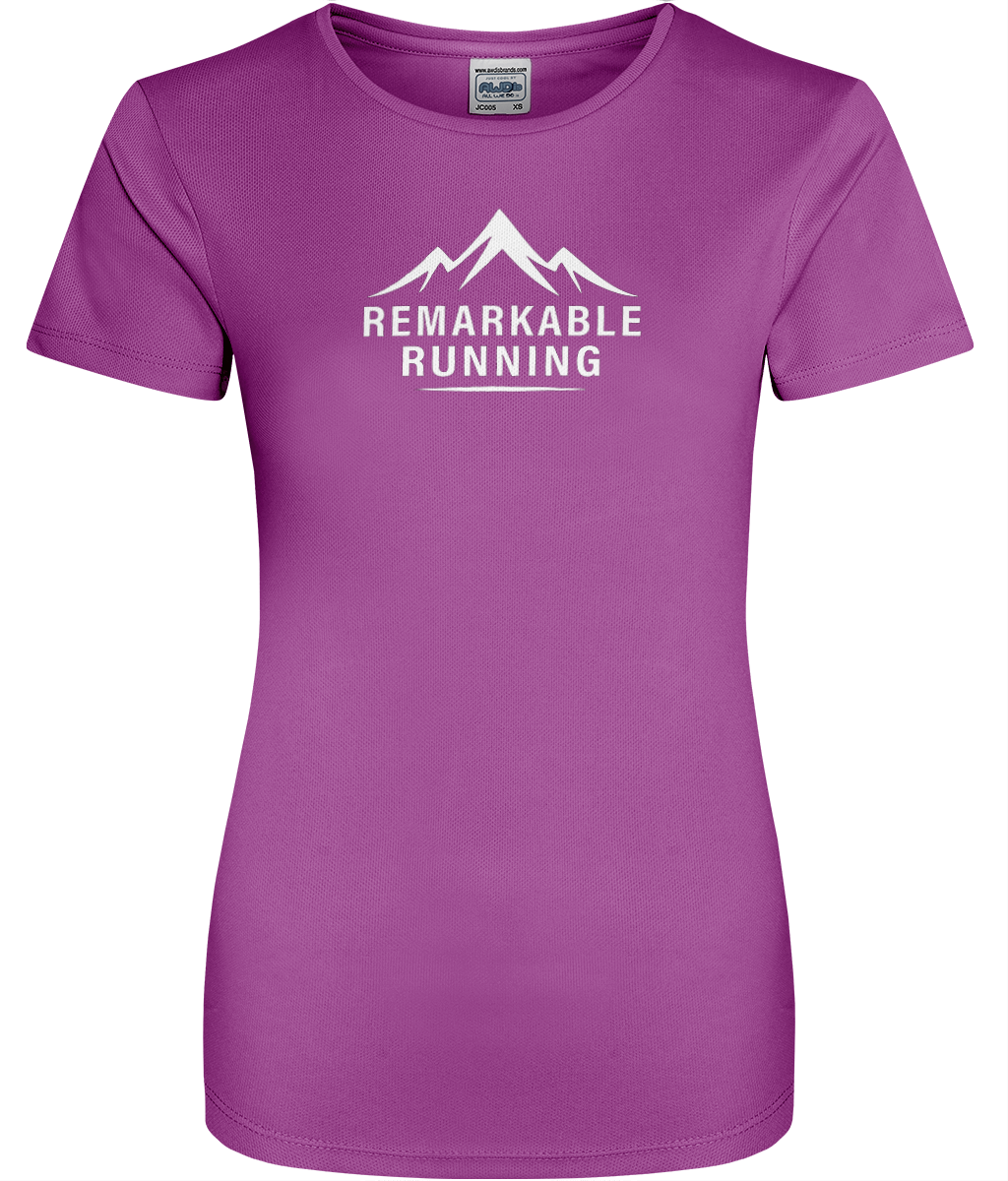 Women's Purple Cool T-Shirt with 'Remarkable Running' logo