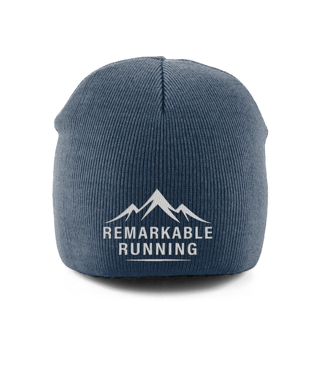 Navy Pull-On Beanie with Remarkable Running logo