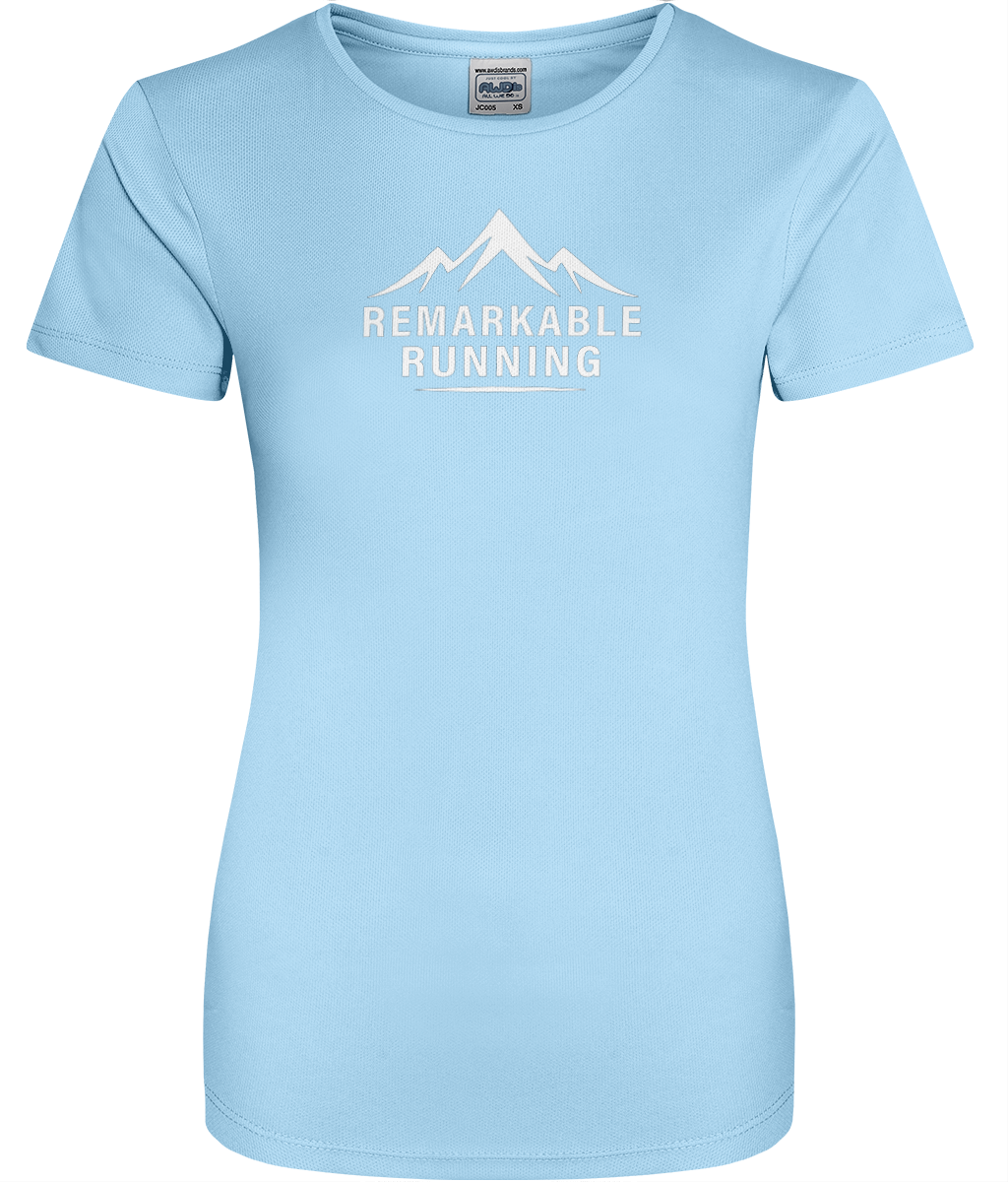 Women's Light Blue Cool T-Shirt with 'Remarkable Running' logo