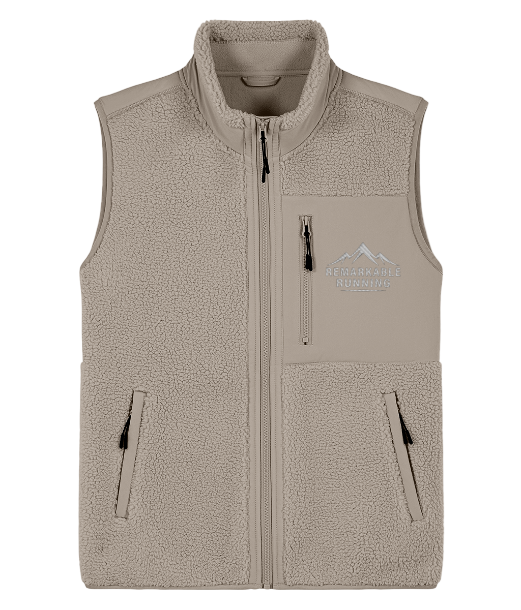 Sand Sleeveless Sherpa Jacket with Remarkable Running logo