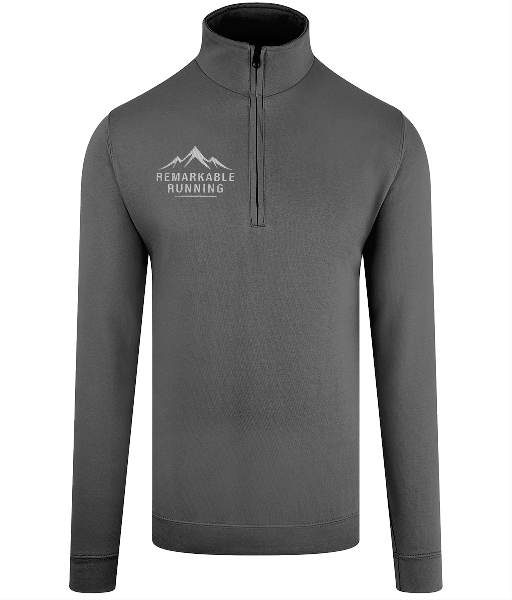 Men's Grey ¼ Zip Sweatshirt with 'Remarkable Running' logo