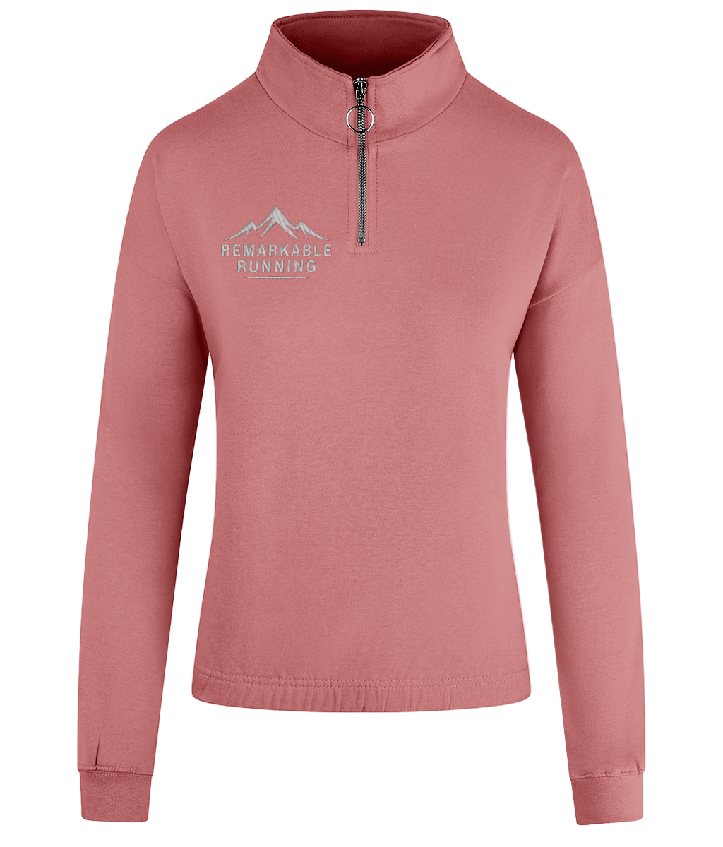 Women's Pink ¼ Zip Sweatshirt with 'Remarkable Running' logo