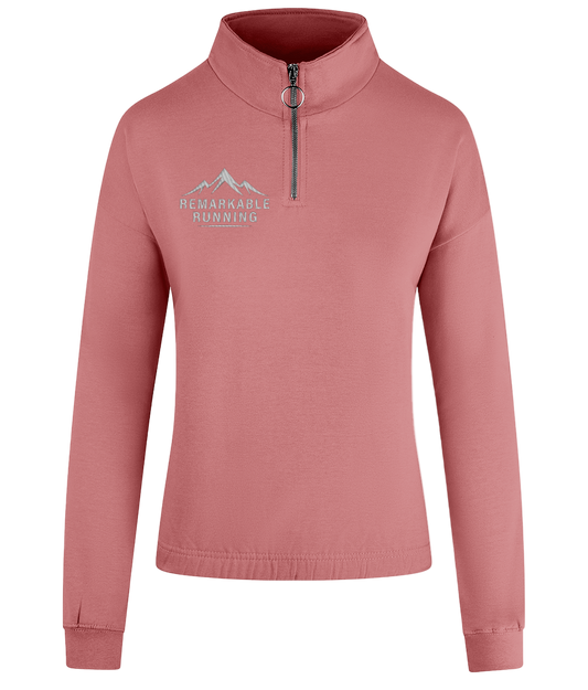 Women's Pink ¼ Zip Sweatshirt with 'Remarkable Running' logo