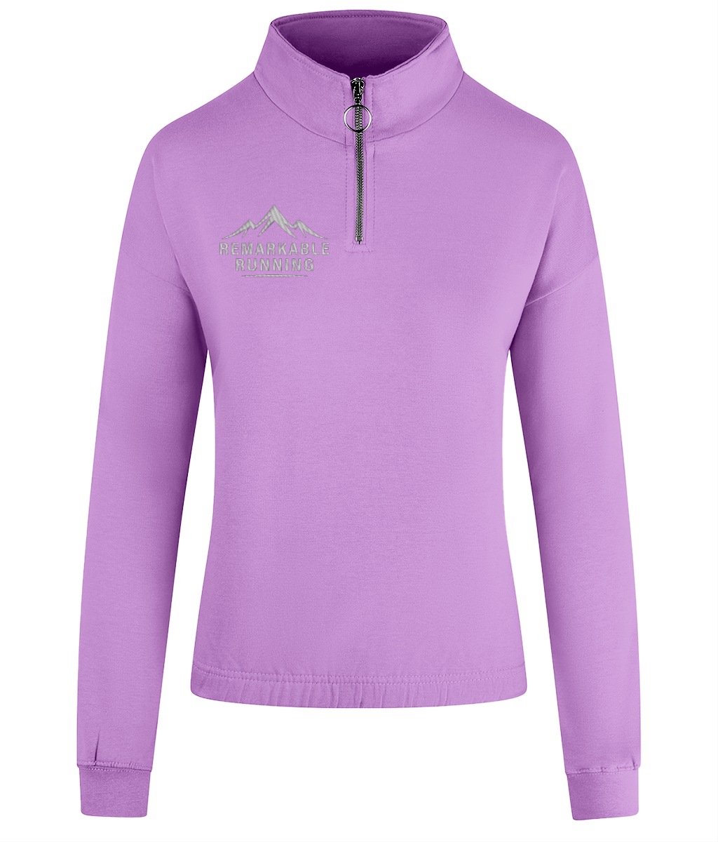 Women's Purple ¼ Zip Sweatshirt with 'Remarkable Running' logo