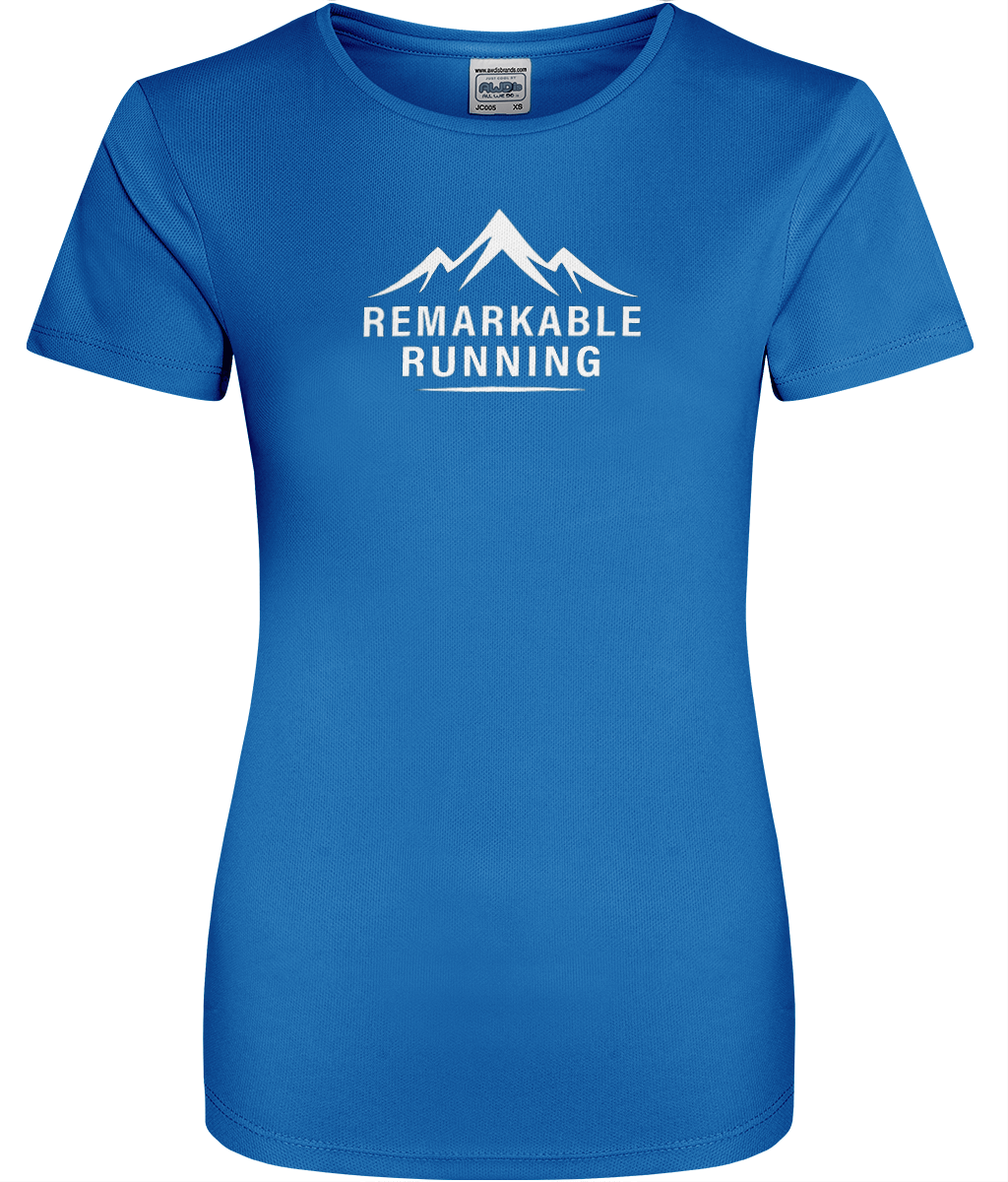 Women's Blue Cool T-Shirt with 'Remarkable Running' logo