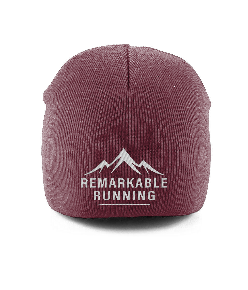 Burgundy Pull-On Beanie with Remarkable Running logo