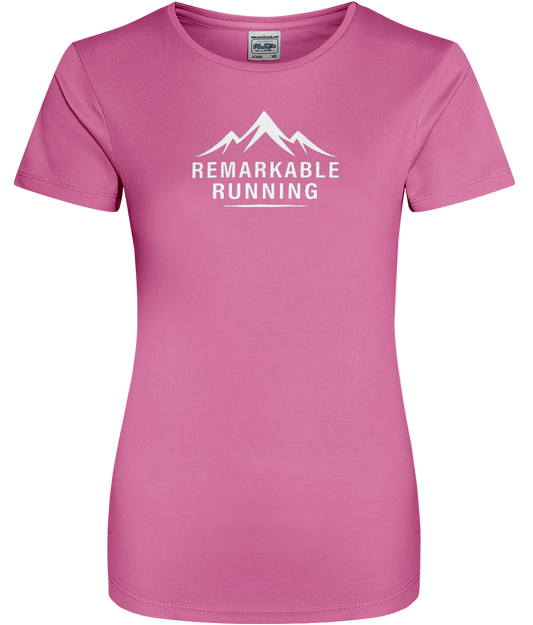 Women's Light Pink Cool T-Shirt with 'Remarkable Running' logo