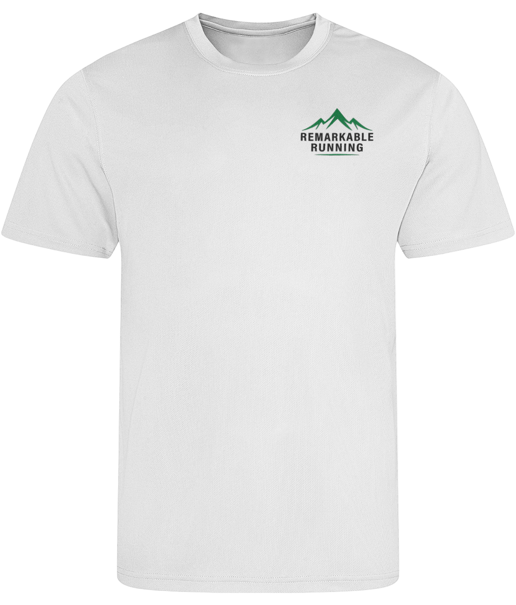 Men's white Recycled Cool T-Shirt with 'Remarkable Running' logo