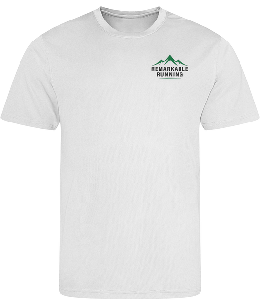 Men's white Recycled Cool T-Shirt with 'Remarkable Running' logo