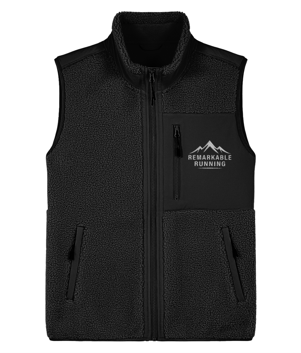 Black Sleeveless Sherpa Jacket with Remarkable Running logo