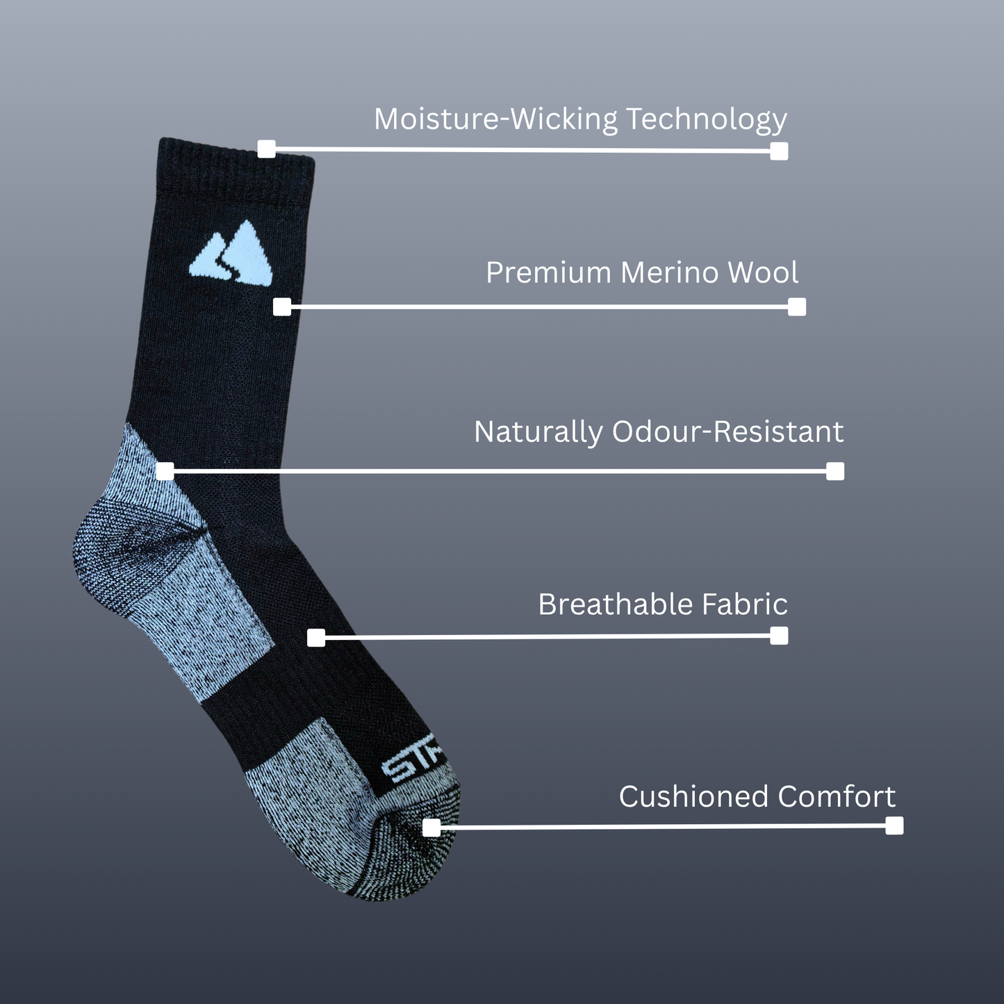 Premium Black Merino Wool Hiking Socks - Unisex