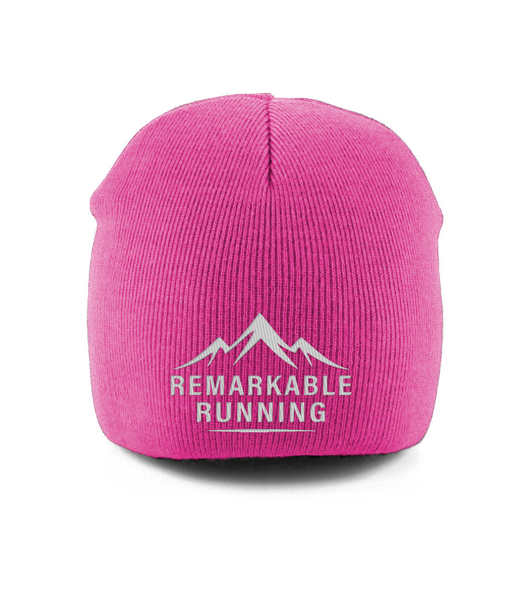 Pink Pull-On Beanie with Remarkable Running logo
