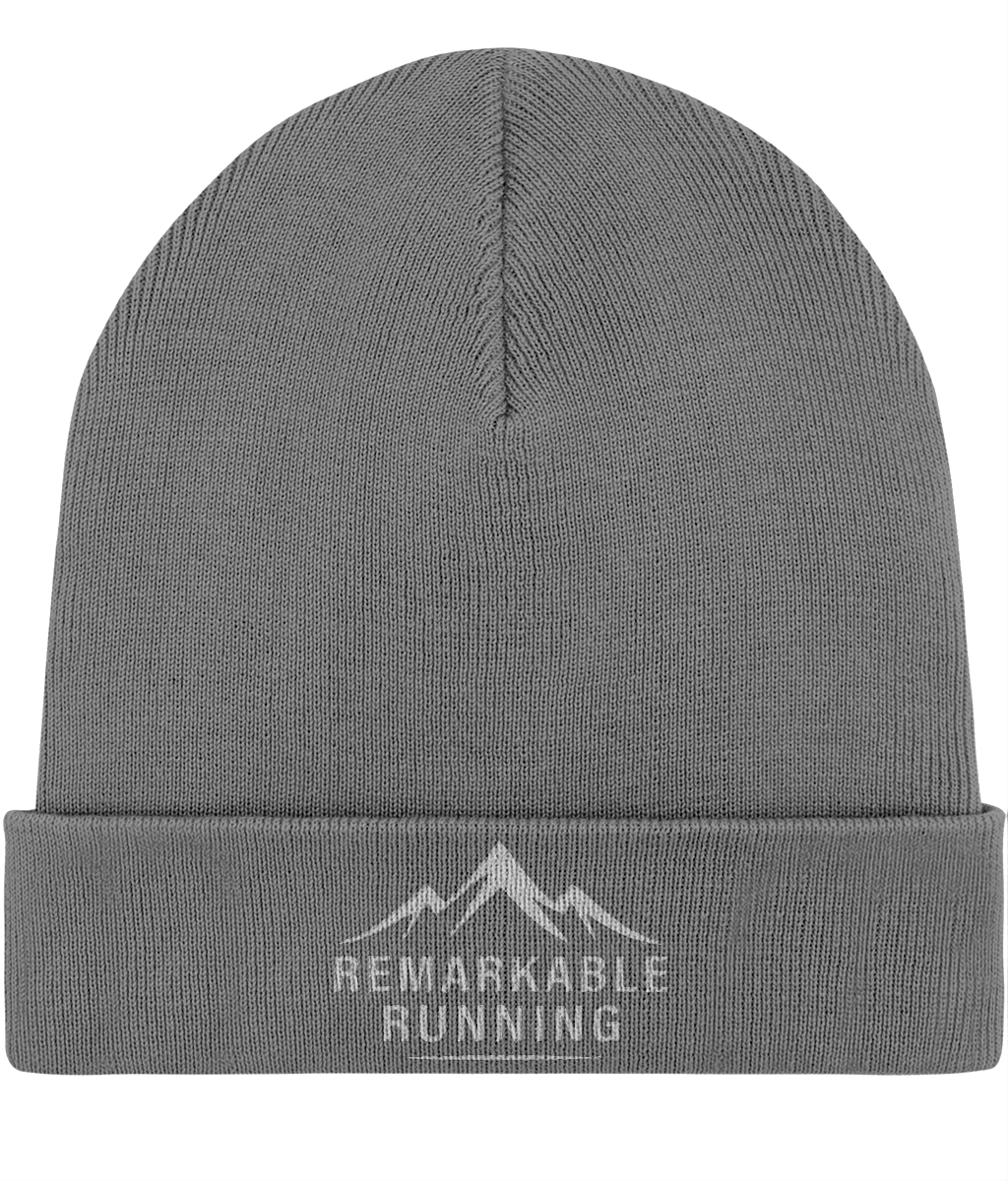 Grey 'Remarkable Running' branded woolly hat with foldable brim 