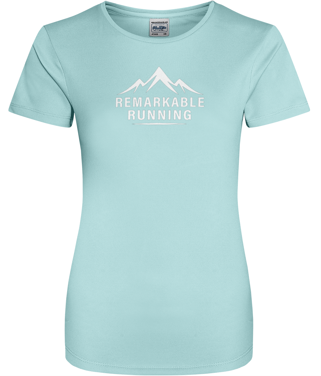 Women's Light Green Cool T-Shirt with 'Remarkable Running' logo