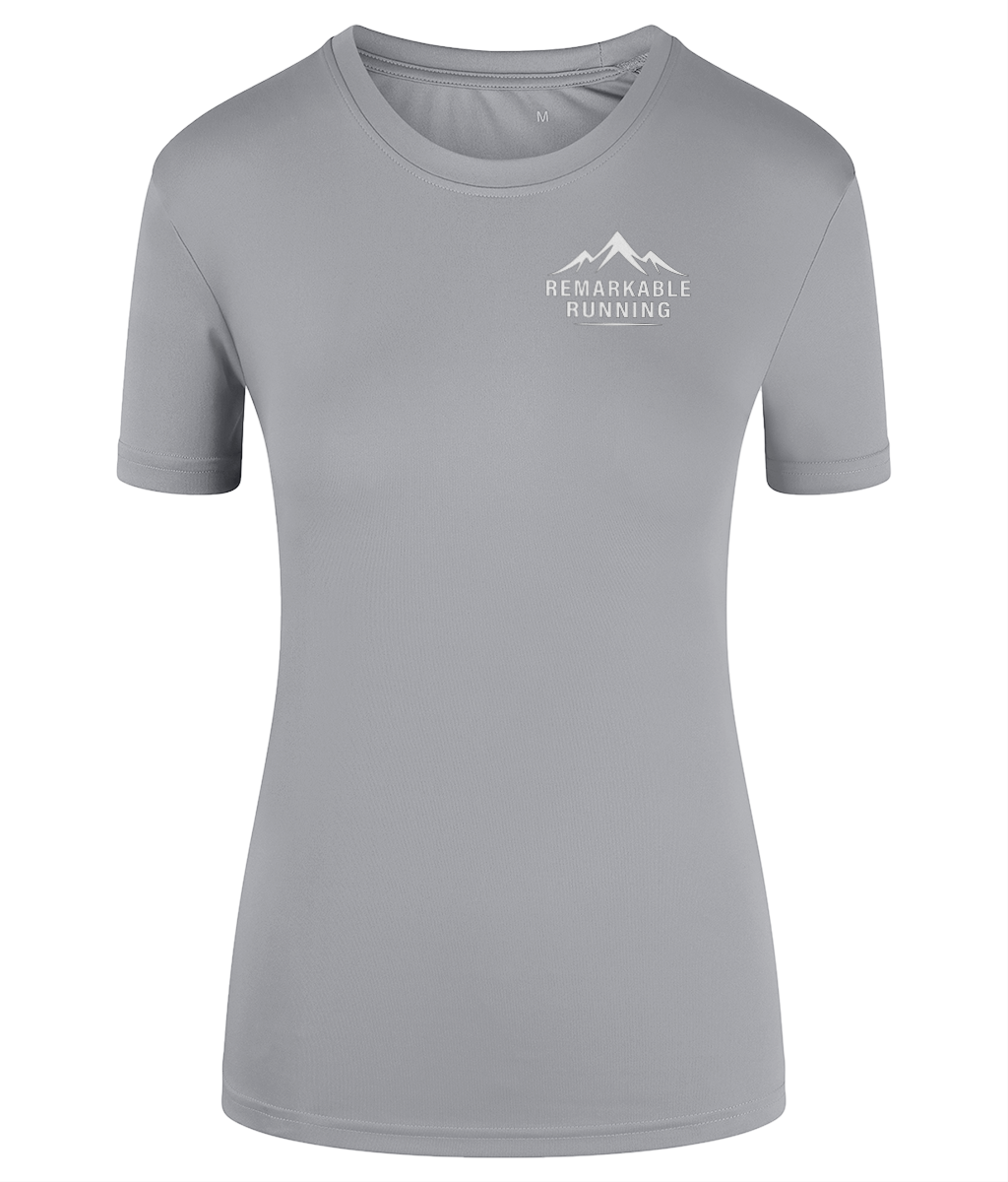 Grey TriDri Running Women's T-Shirt with 'Remarkable Running' logo