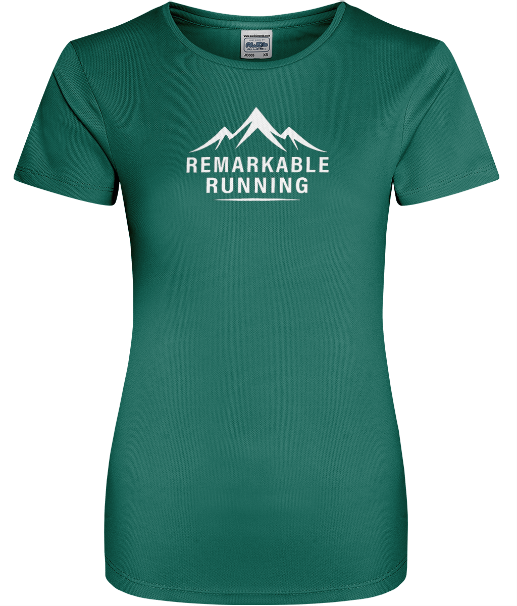 Women's Green Cool T-Shirt with 'Remarkable Running' logo