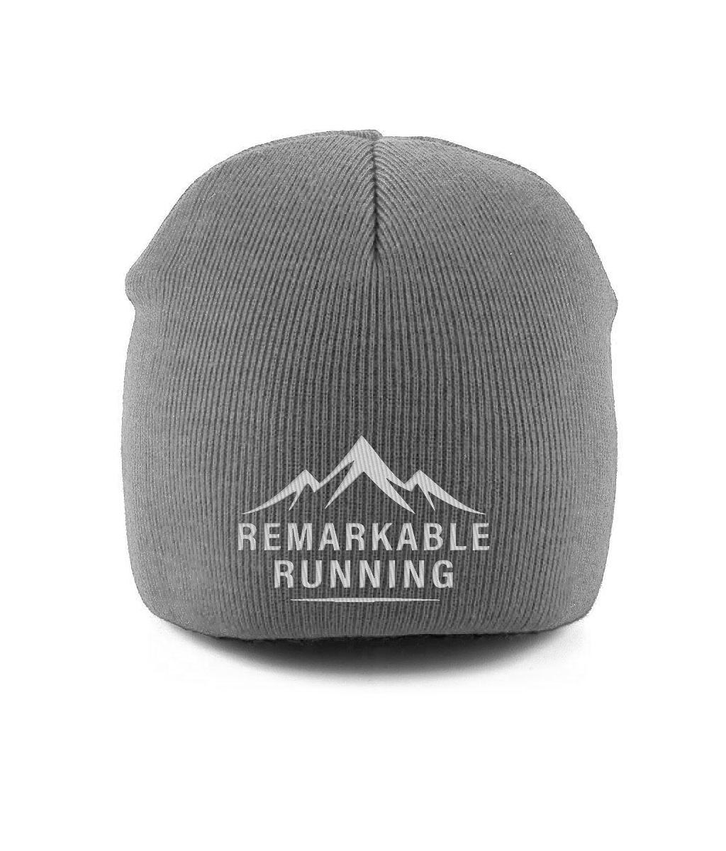 Grey Pull-On Beanie with Remarkable Running logo