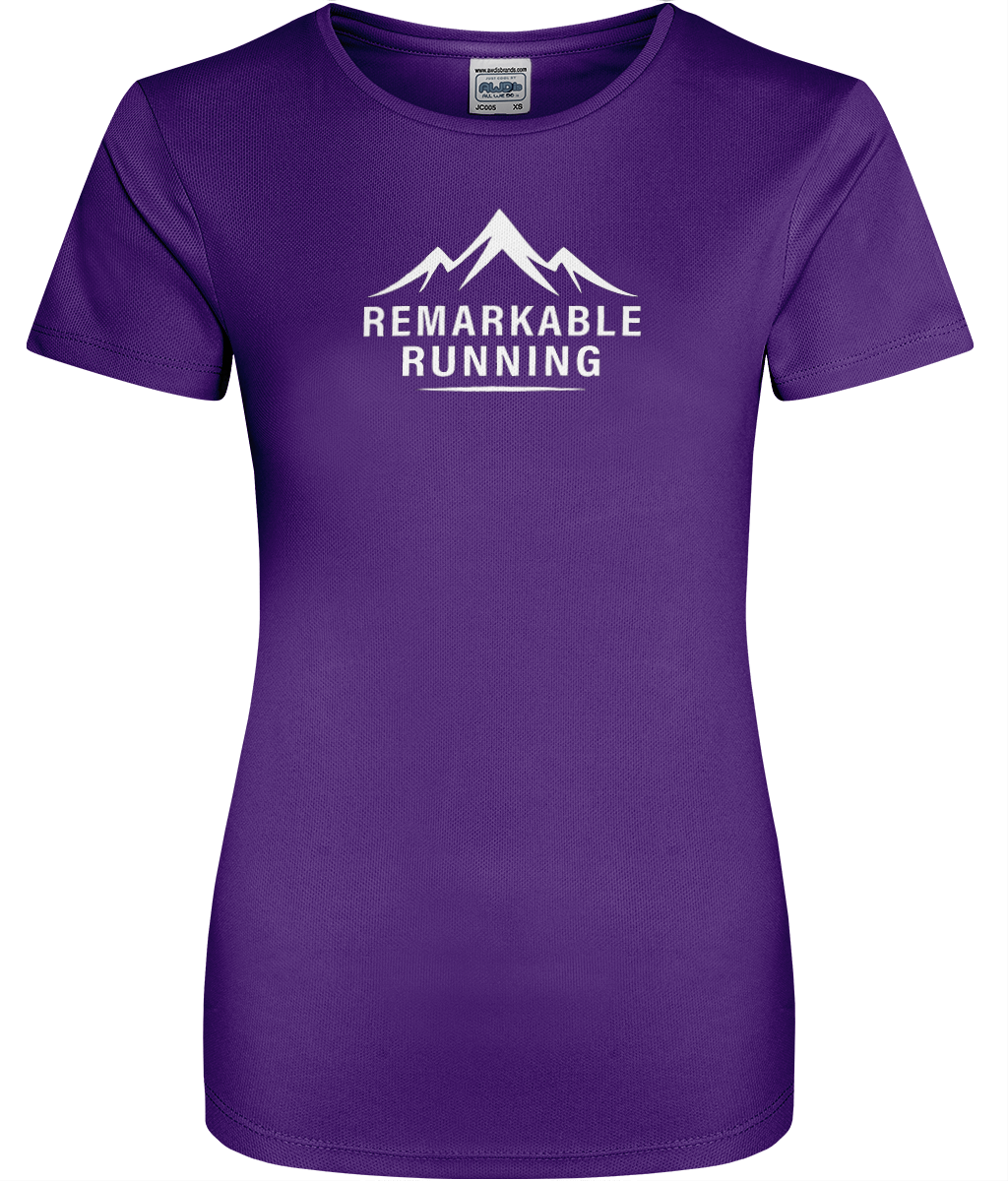 Women's Dark Purple Cool T-Shirt with 'Remarkable Running' logo