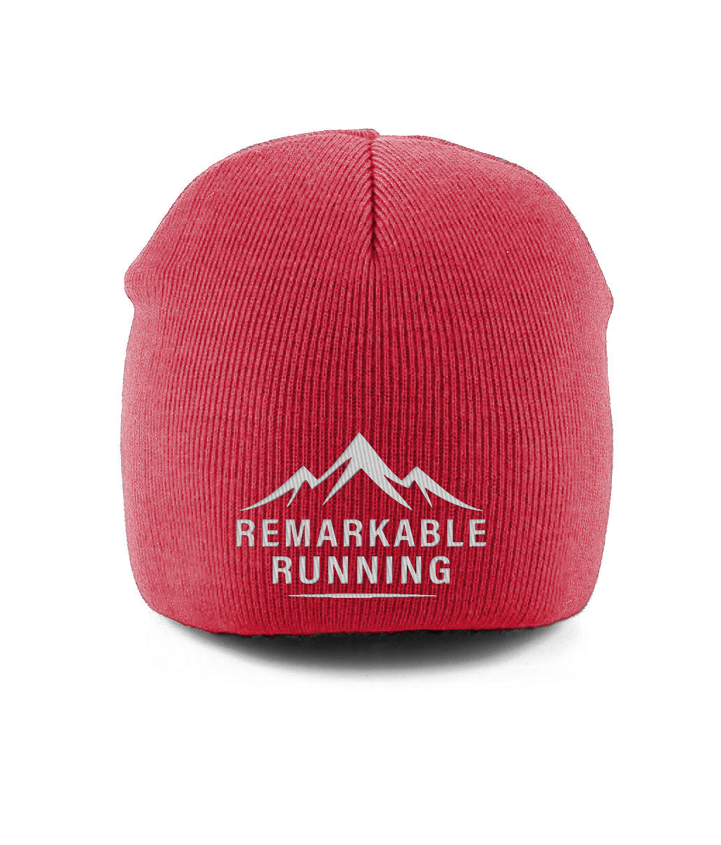 Red Pull-On Beanie with Remarkable Running logo