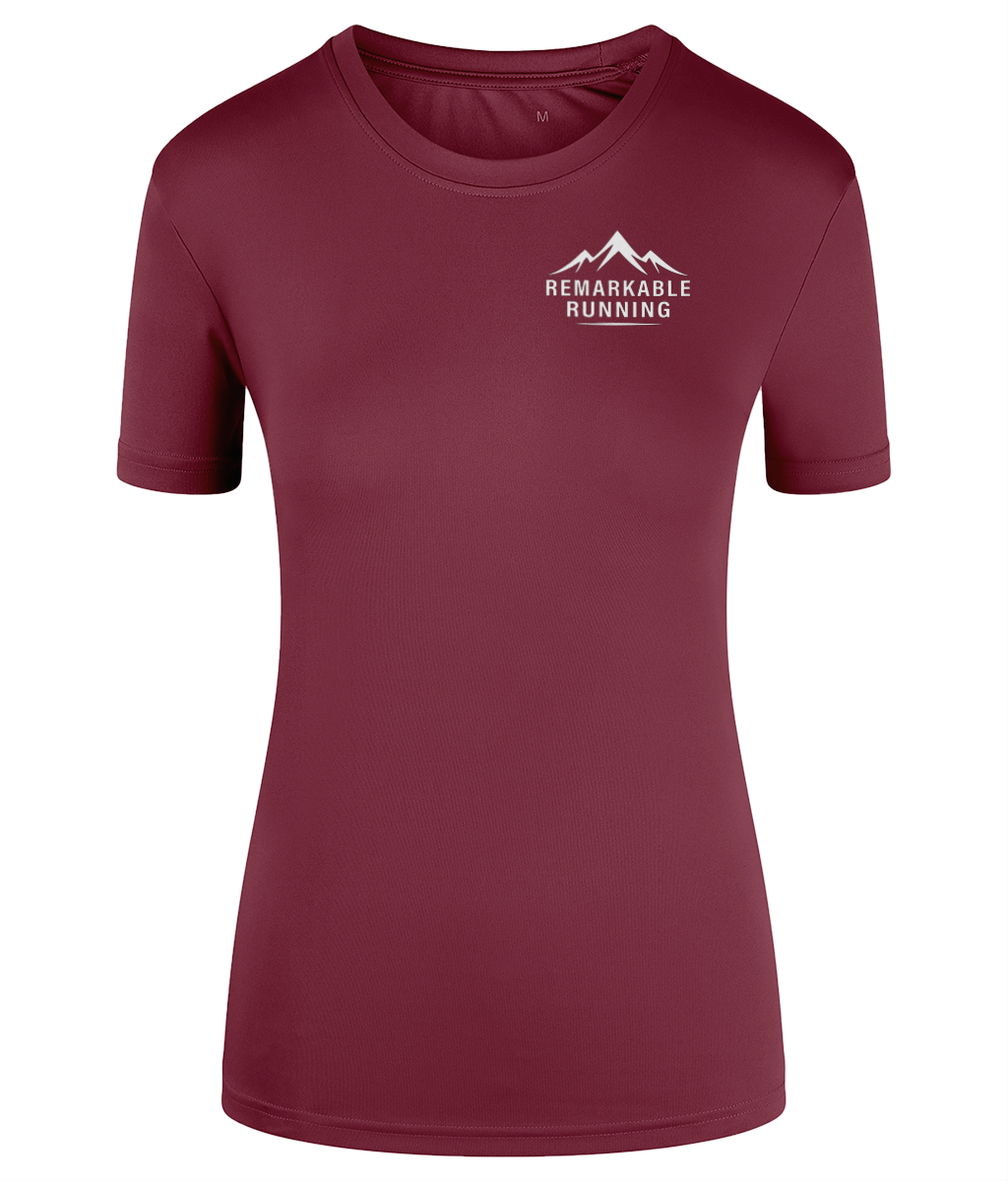 Burgundy TriDri Running Women's T-Shirt with 'Remarkable Running' logo