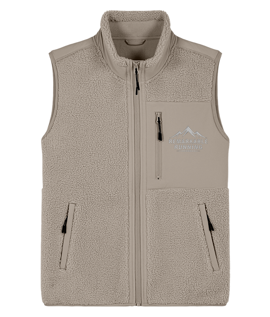 Sand Sleeveless Sherpa Jacket with Remarkable Running logo