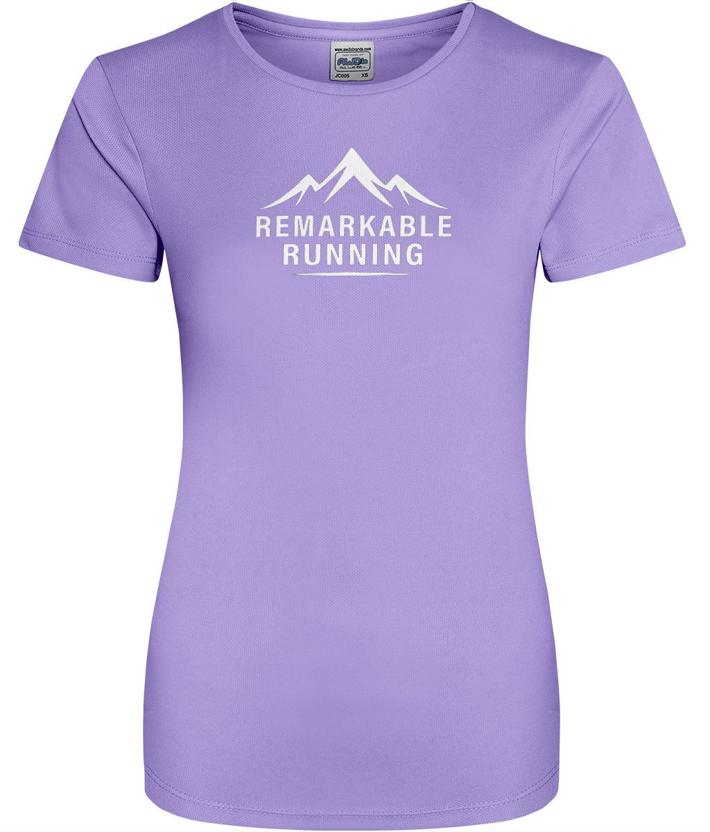 Women's Purple Cool T-Shirt with 'Remarkable Running' logo