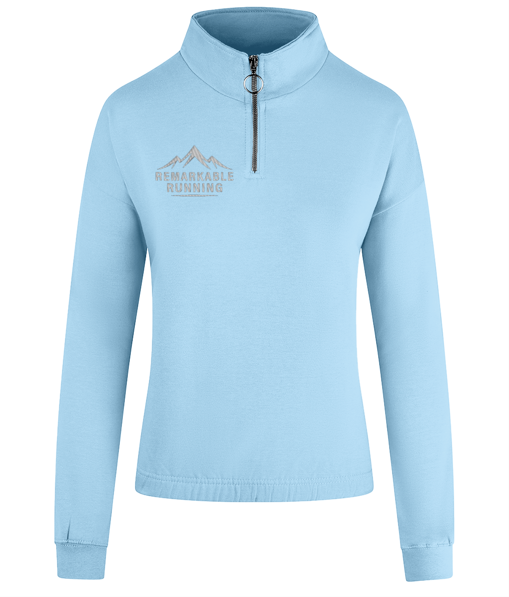 Women's Light Blue ¼ Zip Sweatshirt with 'Remarkable Running' logo