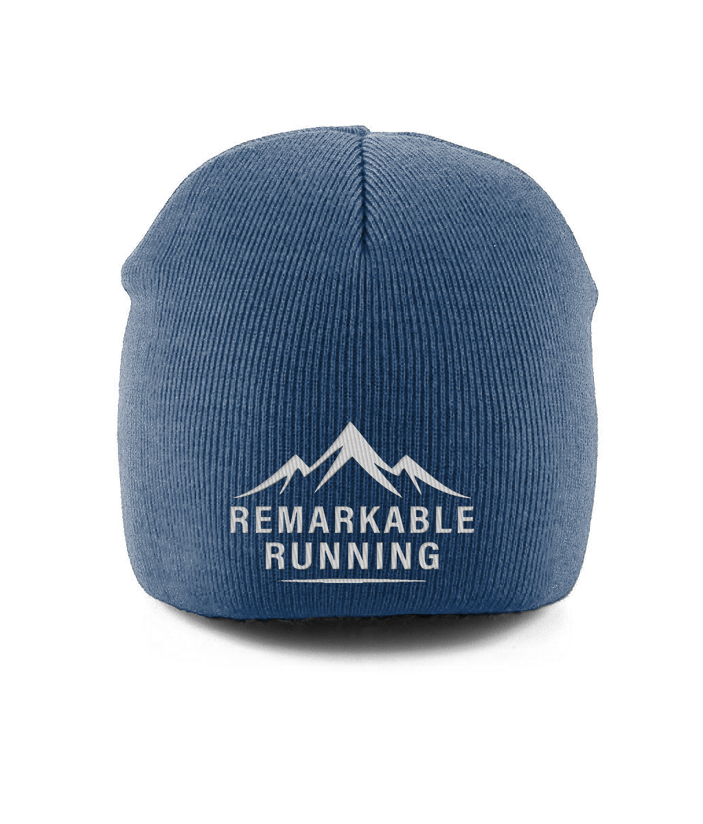 Blue Pull-On Beanie with Remarkable Running logo