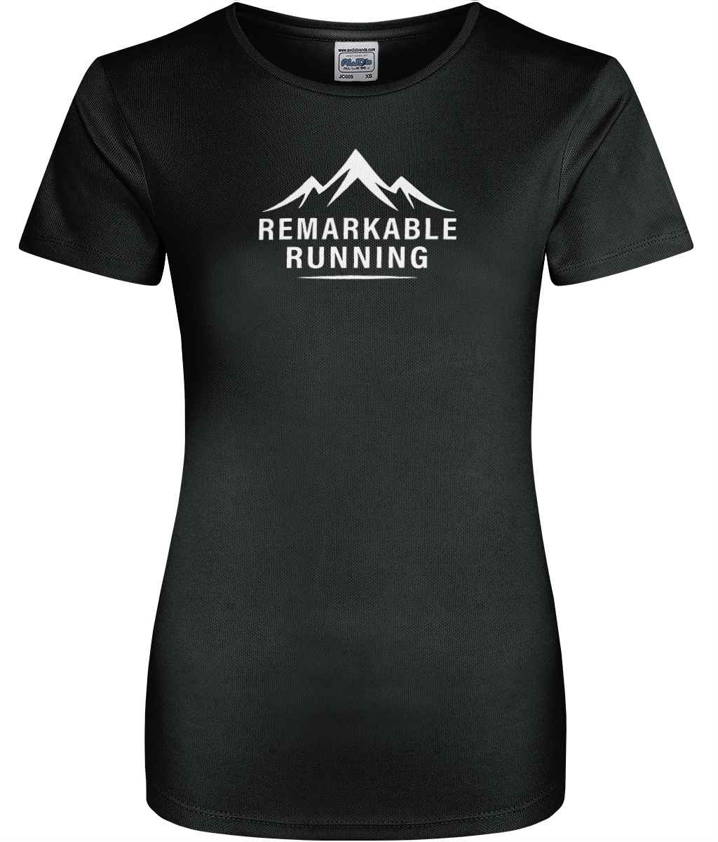 Women's Black Cool T-Shirt with 'Remarkable Running' logo